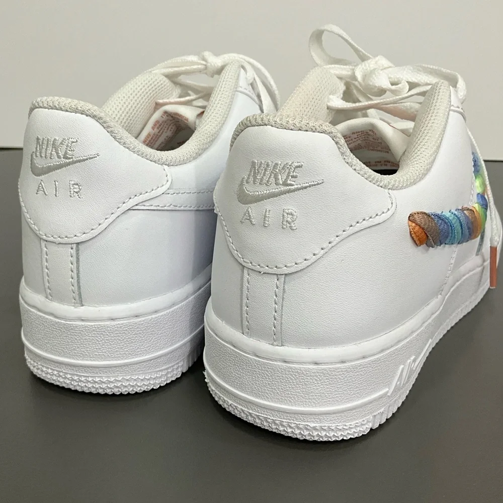 Nike Air Force 1 Low LV8 Rainbow Swoosh White Sneakers Youth 6.5Y Women’s 8